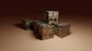Old wooden crates on brown background