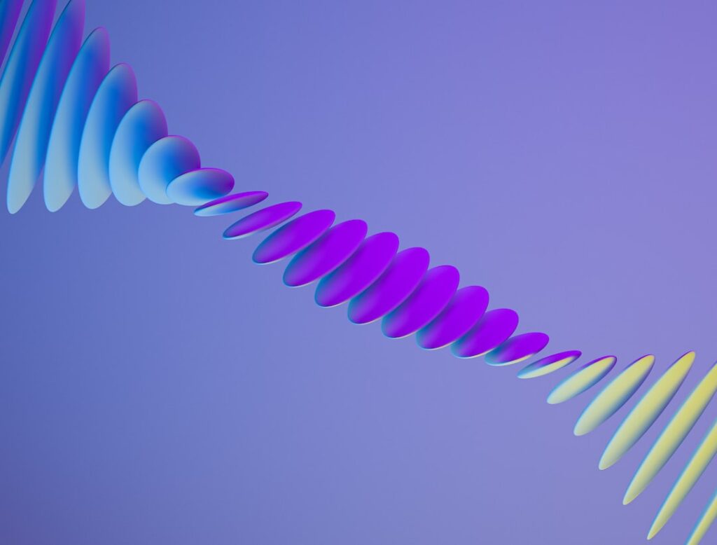 Abstract blue and purple 3D spiral design.