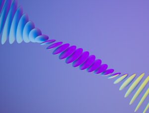 Abstract blue and purple 3D spiral design.