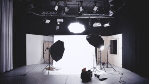 Professional photography studio setup with lighting equipment