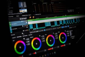 Video editing software color correction interface.